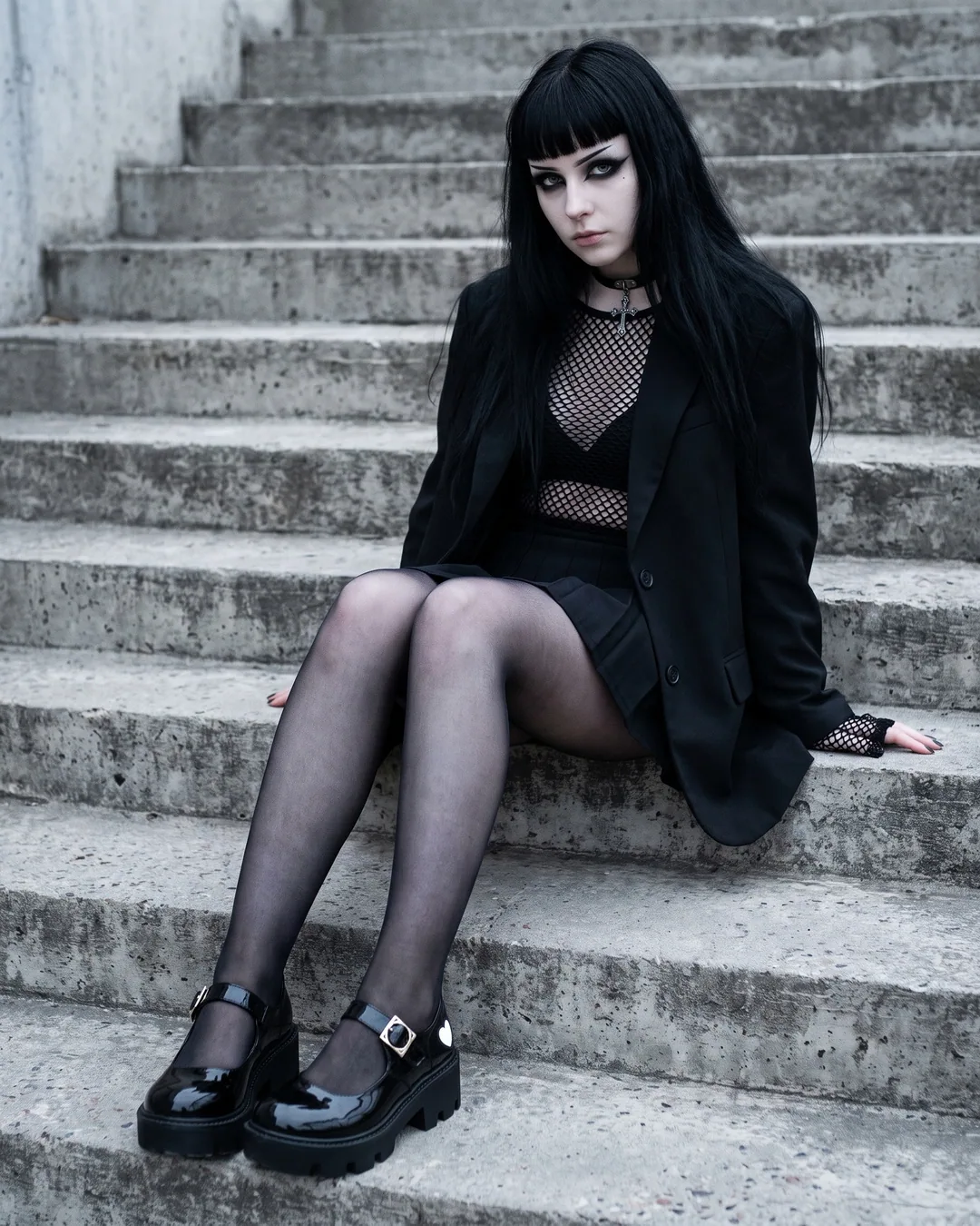 Zapatos Mary Jane negros con corazón