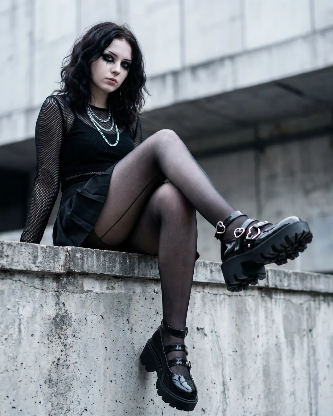 Zapatos Mary Jane negros hebilla corazón