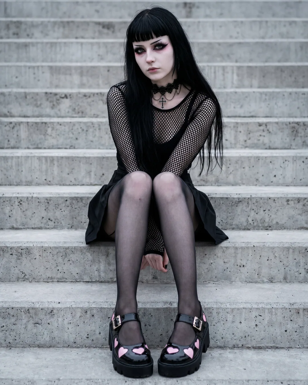 Mary Janes negras corazones rosas
