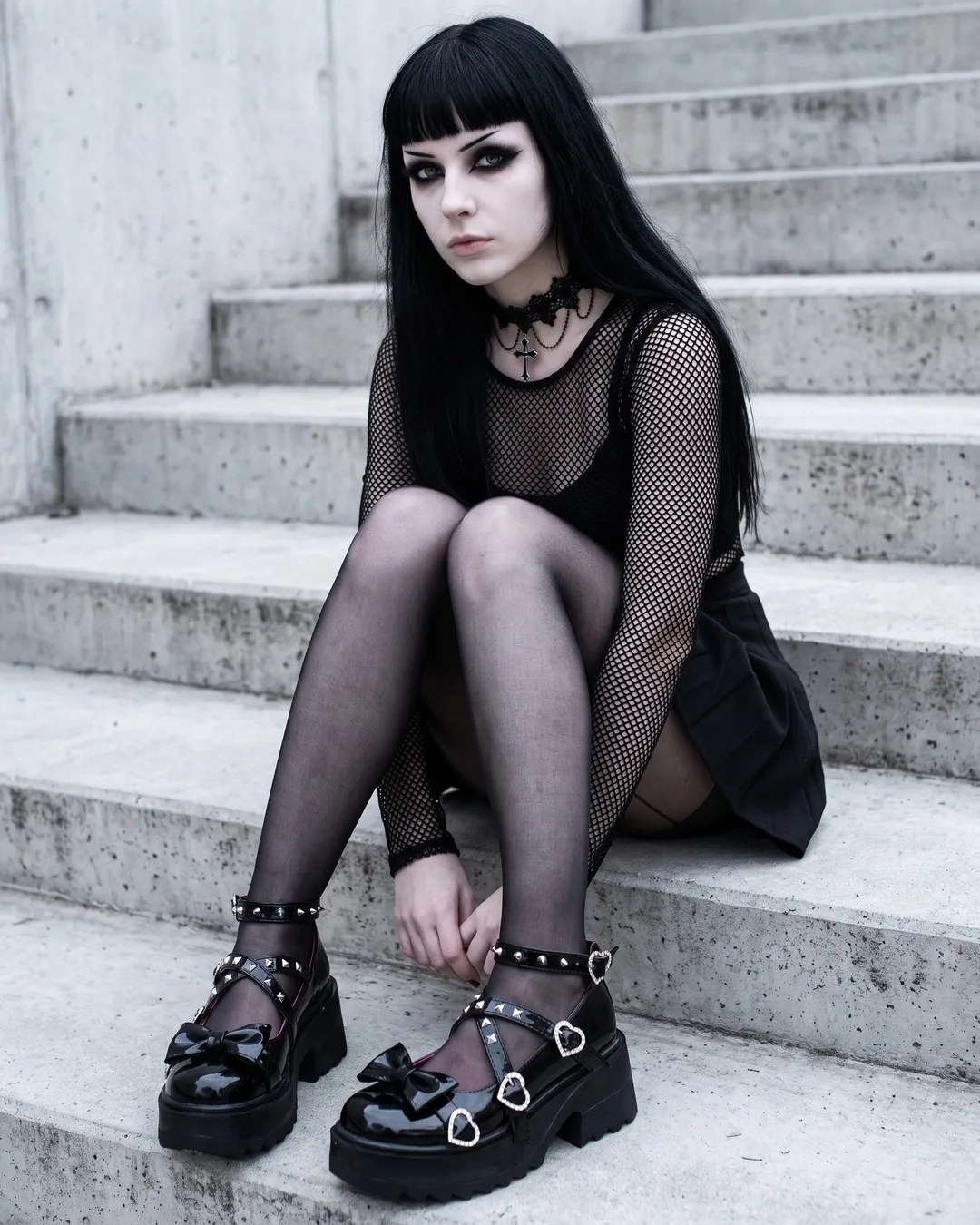Mary Janes negras tachas corazón